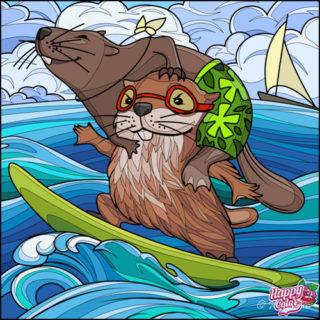 塗り絵・サーフィンビーバーくん