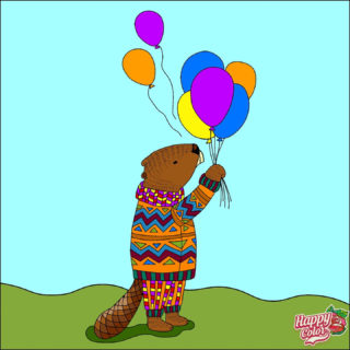 塗り絵・風船ビーバー